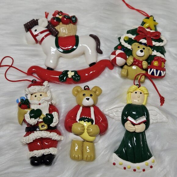Vintage Christmas Ornaments Mixed Baked Clay Dough Spagetti Trim Bundle Set 5/C - Picture 12 of 12